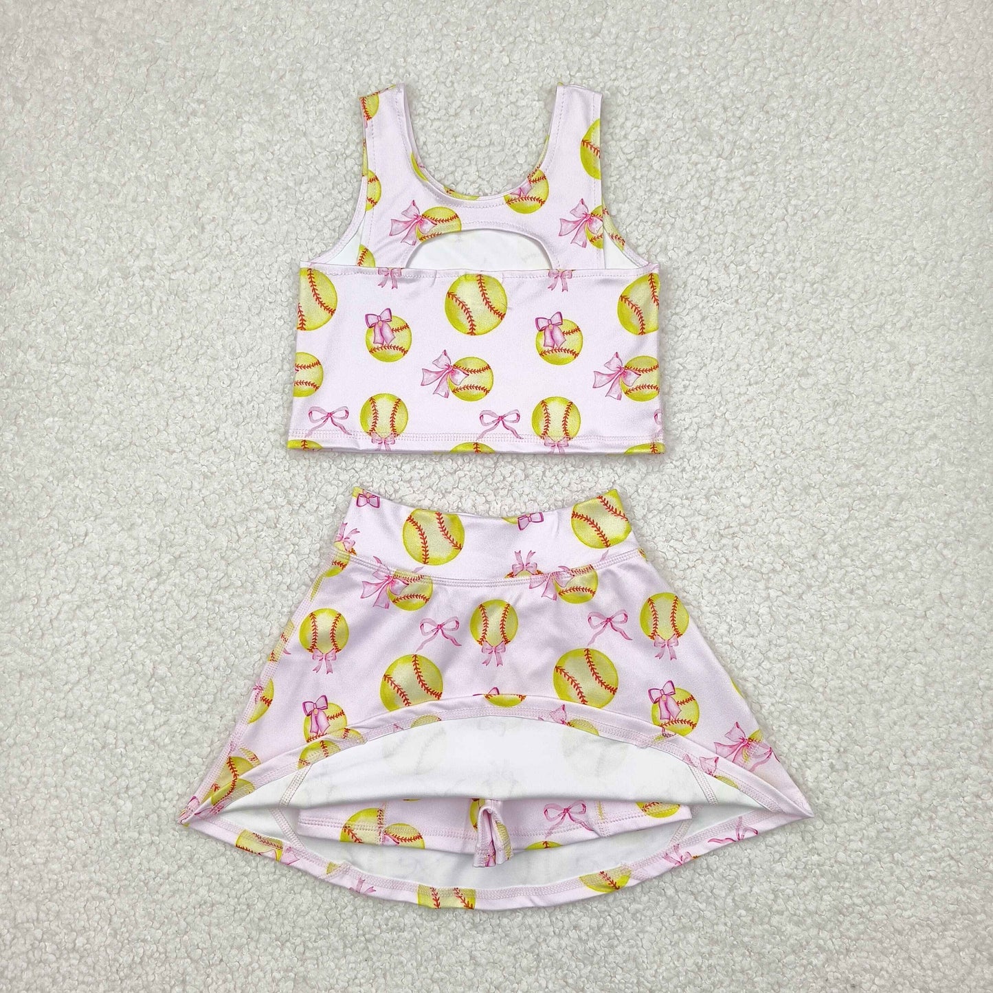 Baby Girl Sleeveless Baseball Yoga Active Wear Tops Skorts Sibling Set Clothes RTS
