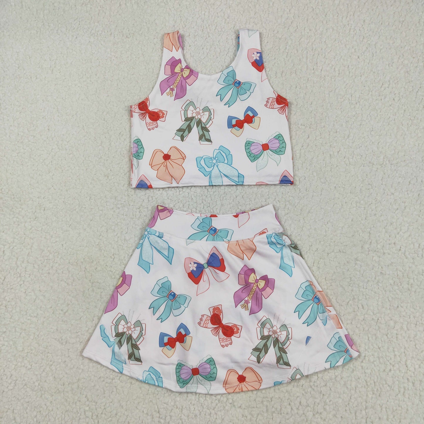 Baby Girl Sleeveless Flower Bows Sibling Athletic Yoga Skort Set Clothes RTS