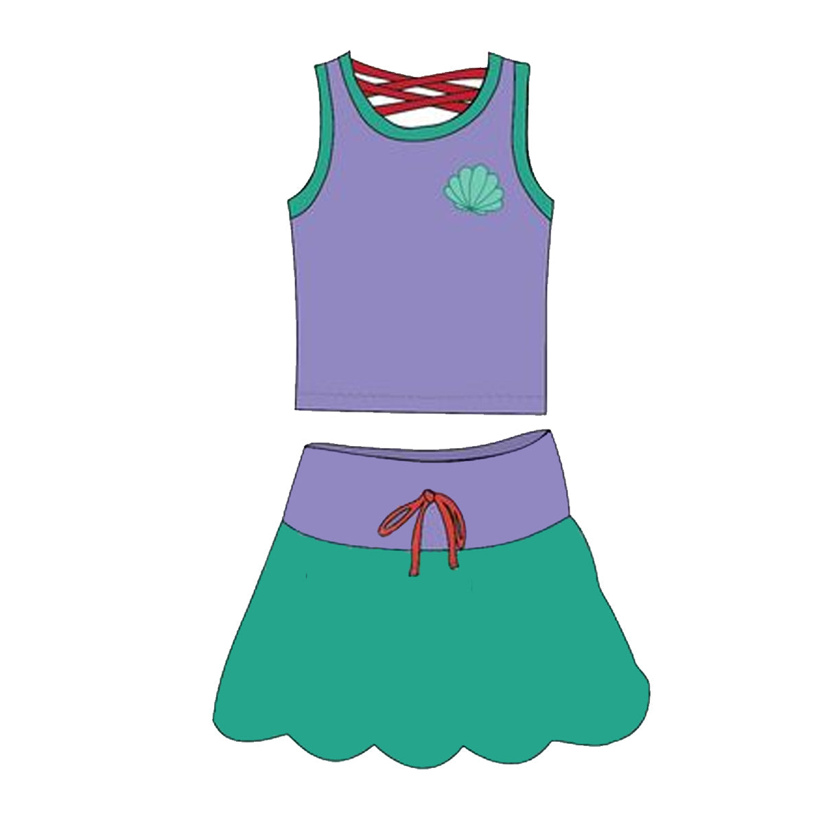 Preorder Baby Girl Purple Shirt Green Skirt Princess Clothes Set ( Moq 5 )