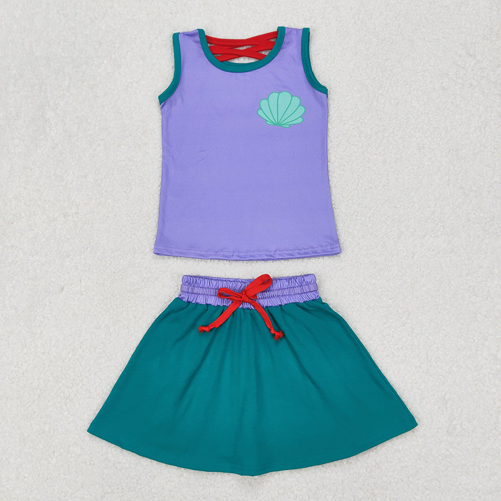 1-7 Colors Baby Girl Sleeveless Princess Shirt Skorts Sibling Outfit RTS