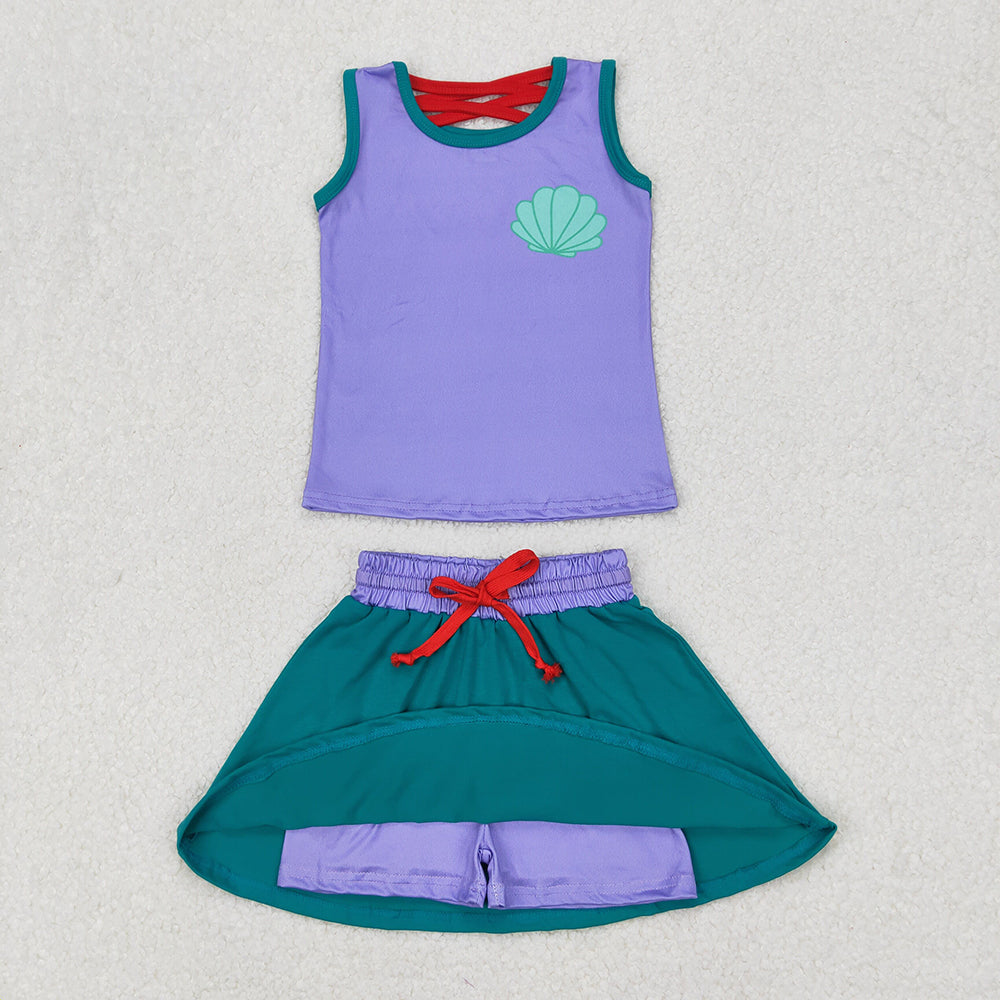 1-7 Colors Baby Girl Sleeveless Princess Shirt Skorts Sibling Outfit RTS