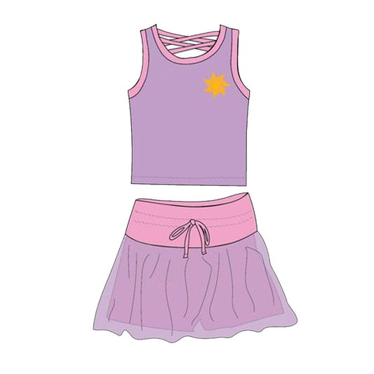 Preorder Baby Girl Sleeveless Purple Princess Shirt Skirt Clothes Set ( Moq 5 )