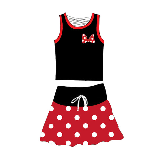 Preorder Baby Girl Bow Black Shirt Red Dots Skirt Clothes Set ( Moq 5 )