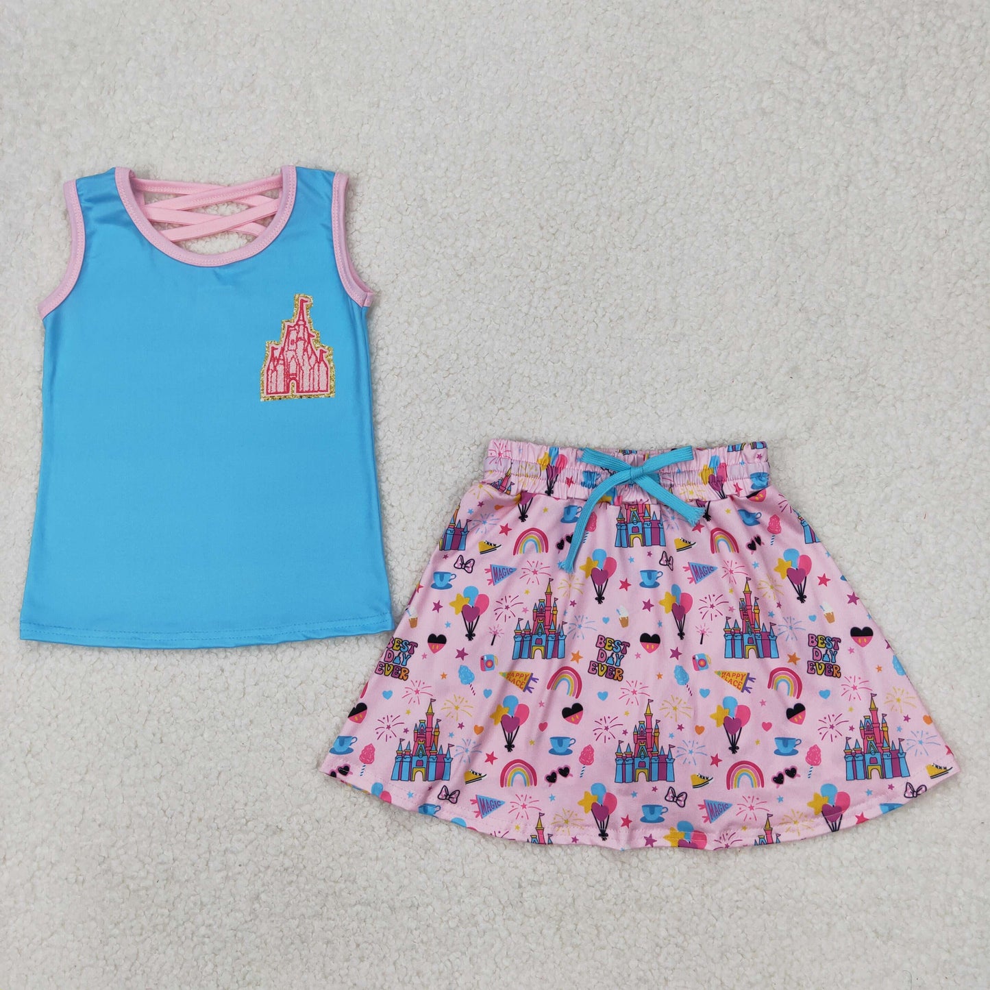 1-7 Colors Baby Girl Sleeveless Princess Shirt Skorts Sibling Outfit RTS