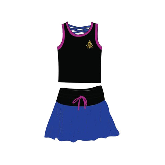 Preorder Baby Girl Black Shirt Blue Skirt Princess Clothes Set ( Moq 5 )