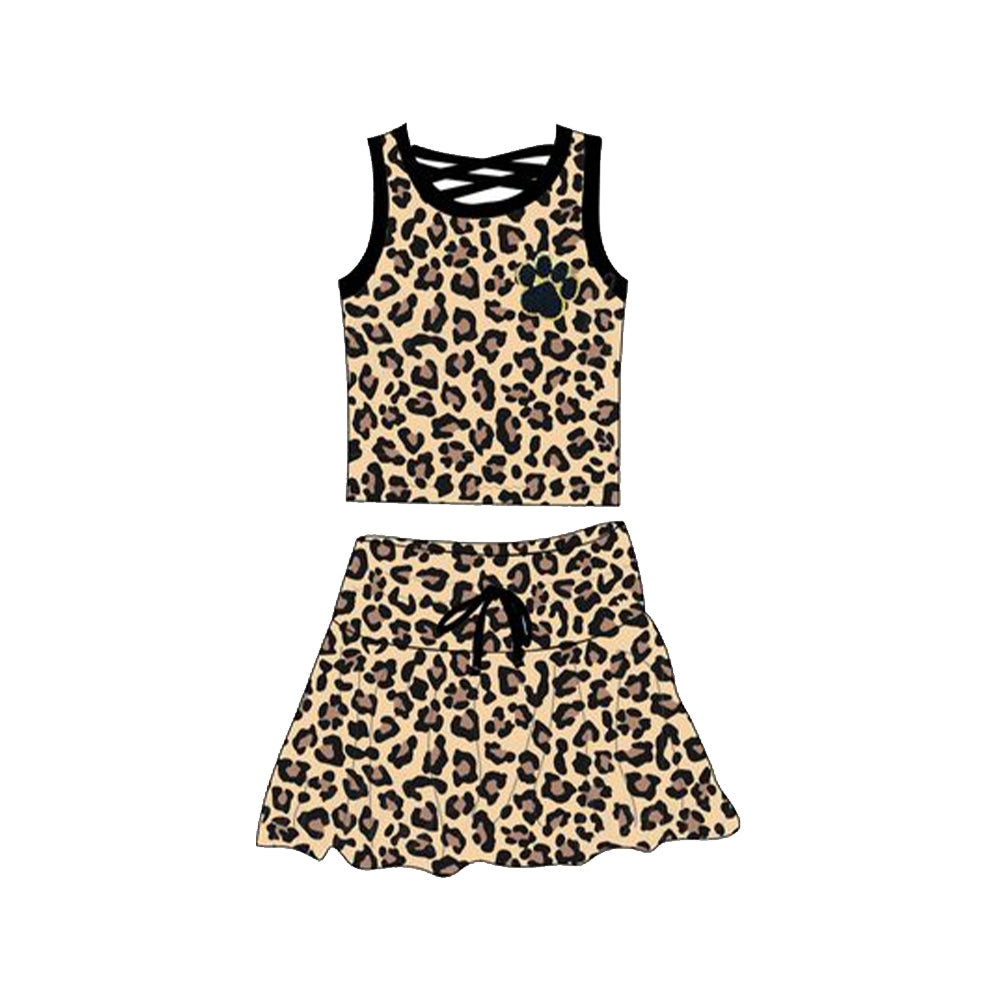 Preorder Baby Girls Sleeveless Shirt Leopard Skirt Clothes Set ( Moq 5 )