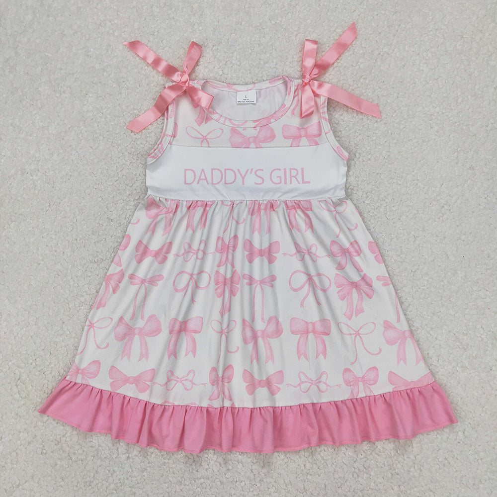 Baby Kids Toddler Sleeveless Daddy's Girl Pink Bows Sibling Romper Dress RTS