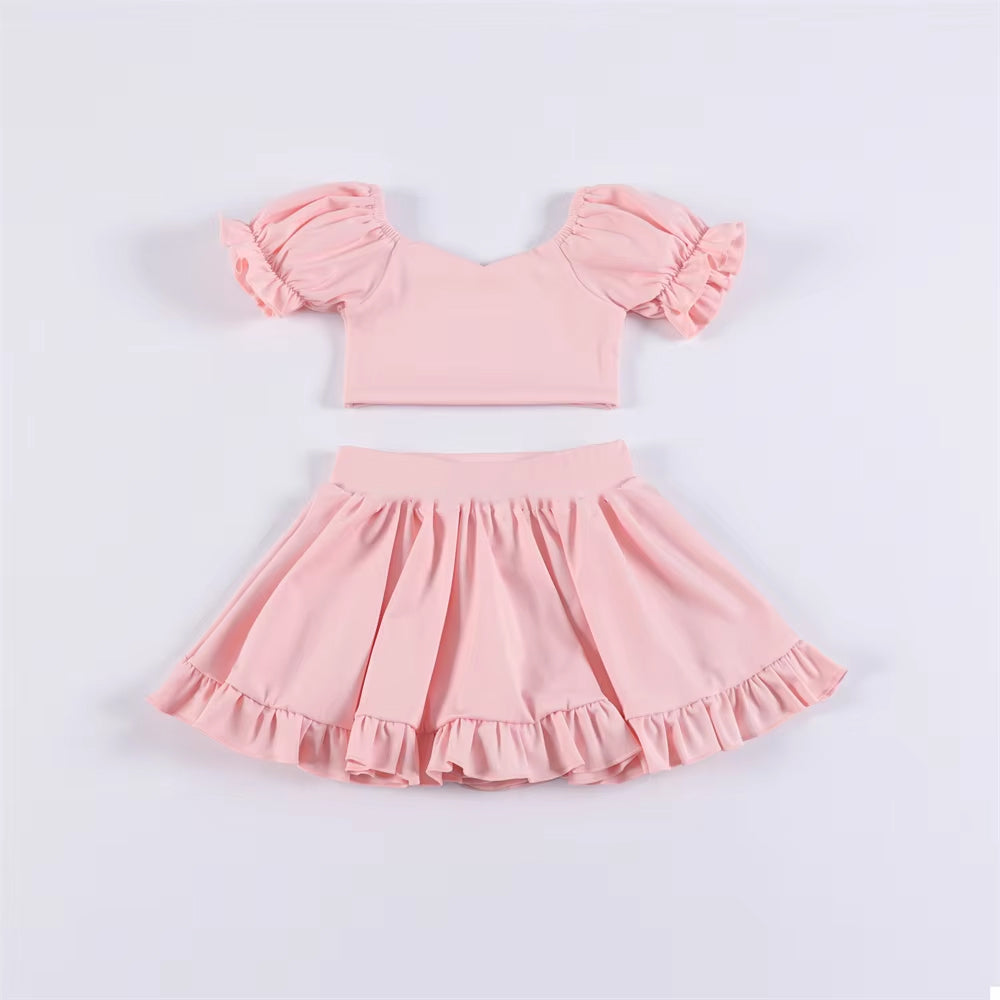 Preorder Baby Girl Light Pink Shirt Tops Skirt Yoga Active Wear Clothes Set ( Moq 5 )