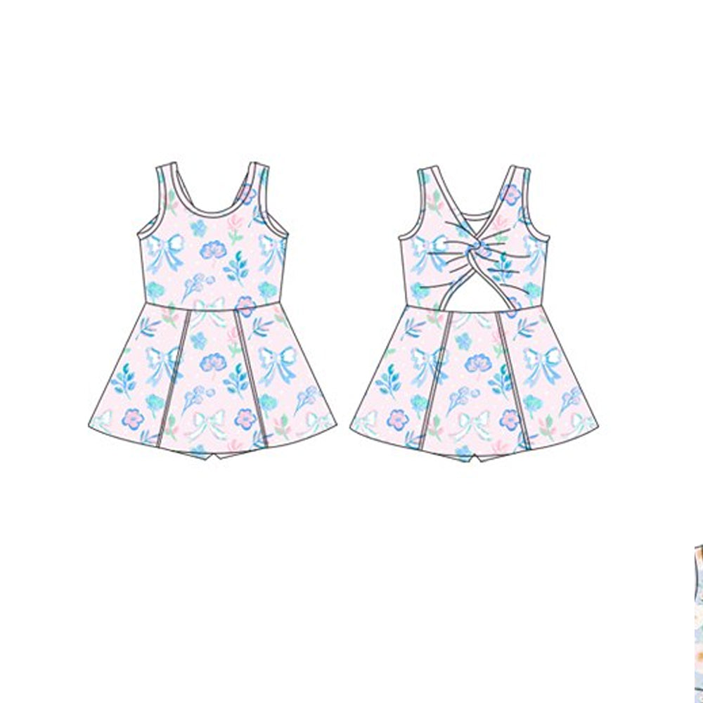 Preorder Baby Girl Sleeveless Bows Flower Shorts Yoga Active Wear Dress ( Moq 5 )