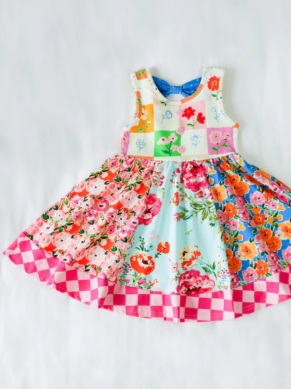Preorder Baby Girl Sleeveless Summer Flower Knee Length Twirl Dress ( Moq 5 )
