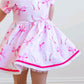 Preorder Baby Girl Short Sleeves Pink Baseball Bows Knee Length Dress ( Moq 5 )