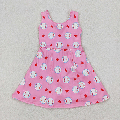 Baby Girl Sleeveless Bows Baseball Leopard Skort Sibling Yoga Active Dress RTS