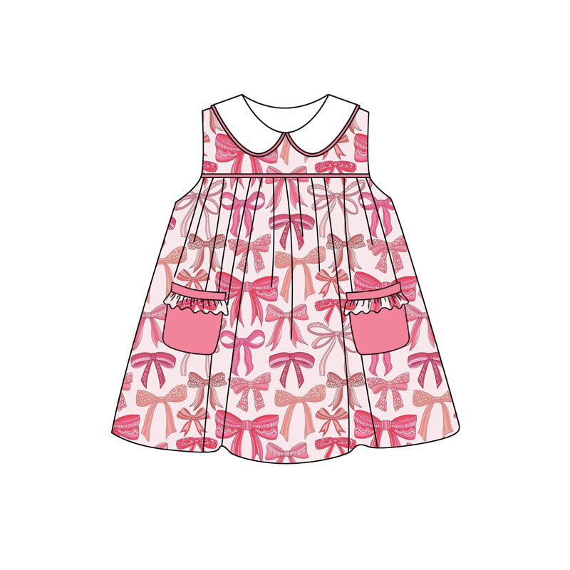 Preorder Baby Girl Sleeveless Pink Bows Pockets Knee Length Dress ( Moq 5 )