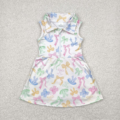 Baby Girl Sleeveless Bows Zipper Yoga Active Wear Skorts Knee Length Dress Sibling Clothes RTS