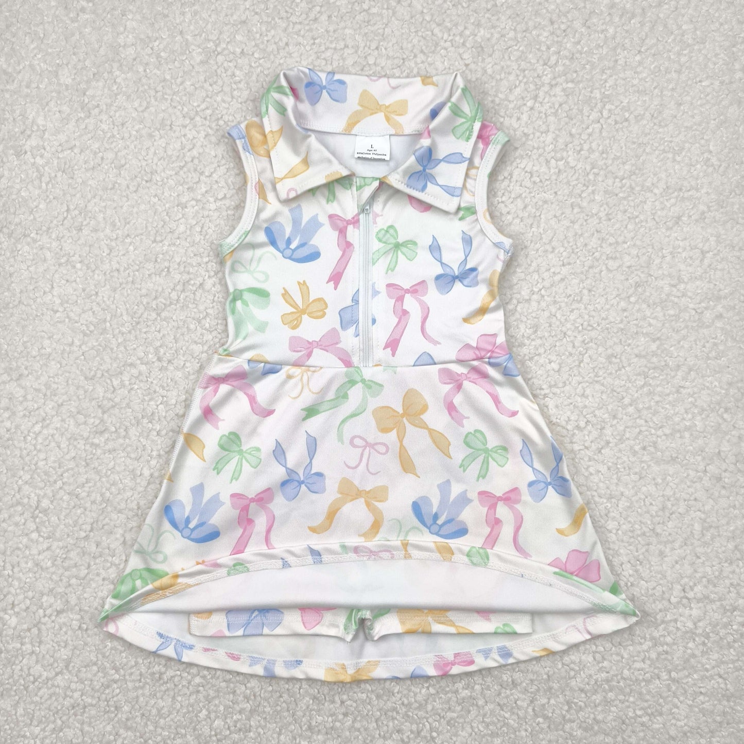 Baby Girl Sleeveless Bows Zipper Yoga Active Wear Skorts Knee Length Dress Sibling Clothes RTS
