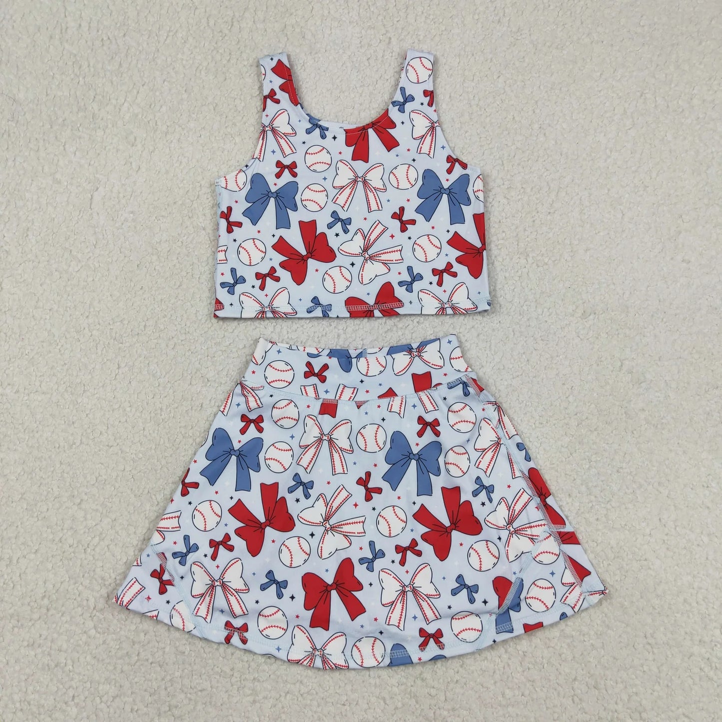 Sibling Baby Girls Kids Flags Bows Tops Skirts Shorts Sets 4th of July Yoga Active Clothes