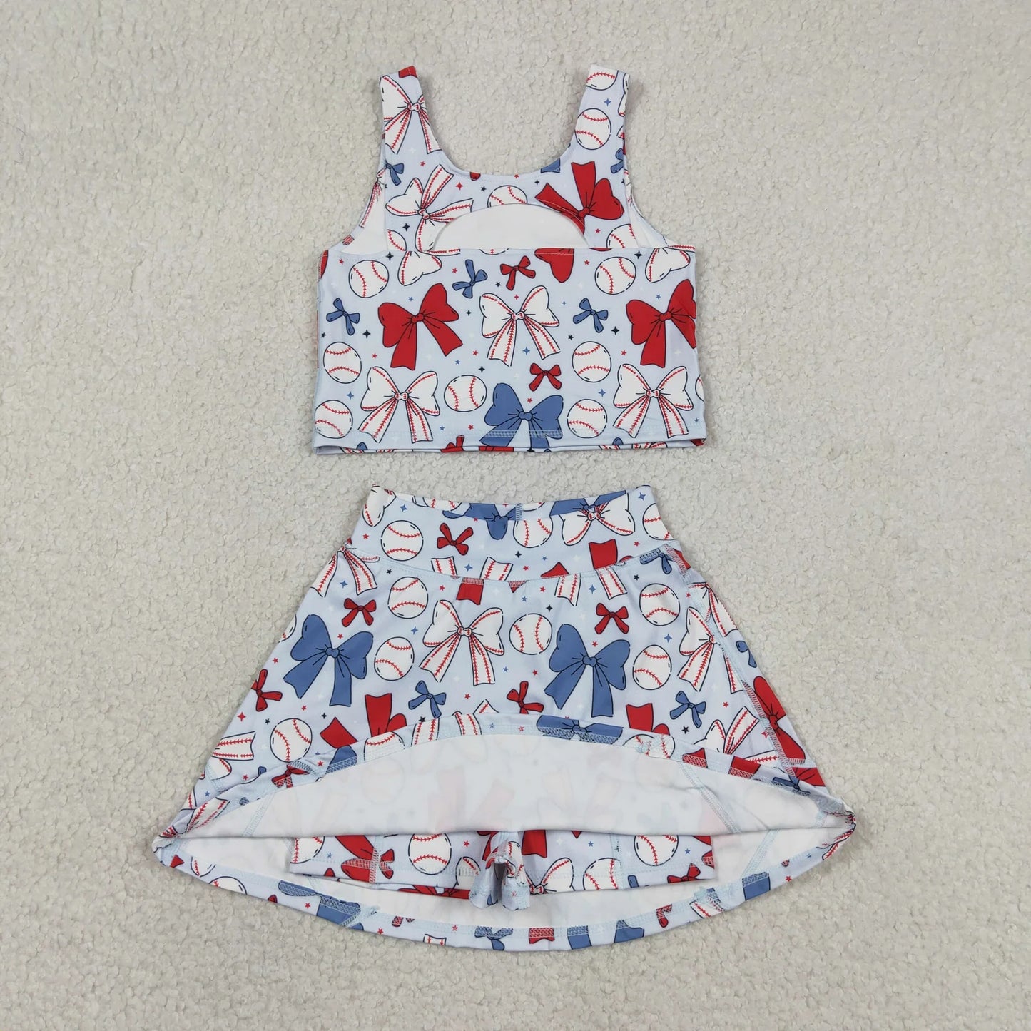 Sibling Baby Girls Kids Flags Bows Tops Skirts Shorts Sets 4th of July Yoga Active Clothes