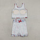 Sibling Baby Girls Kids Flags Bows Tops Skirts Shorts Sets 4th of July Yoga Active Clothes