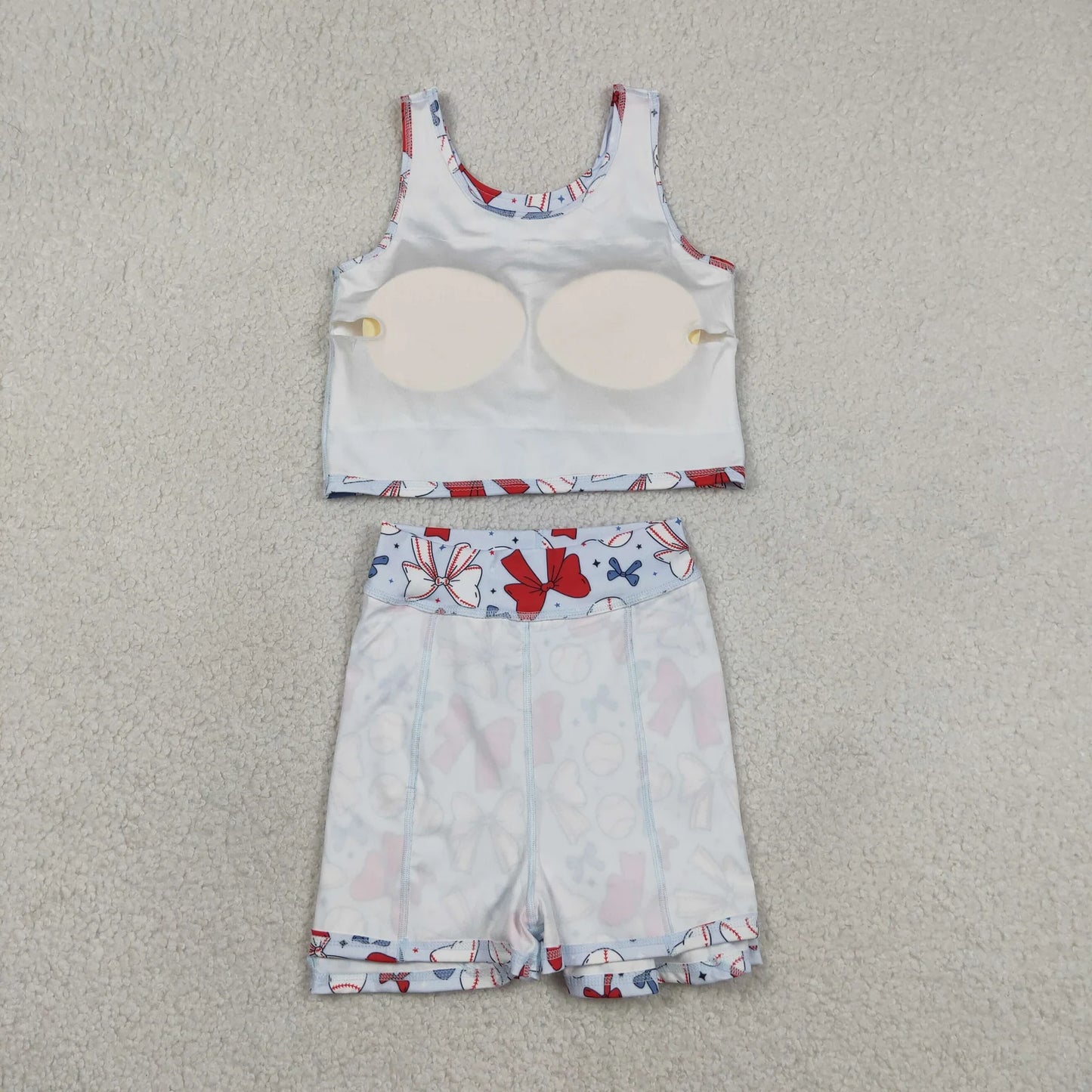 Sibling Baby Girls Kids Flags Bows Tops Skirts Shorts Sets 4th of July Yoga Active Clothes