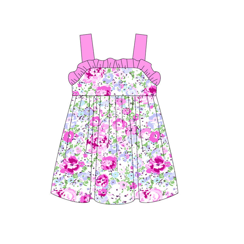 Preorder Baby Girl Strap Floral Knee Length Pink Ruffle Dress ( Moq 5 )