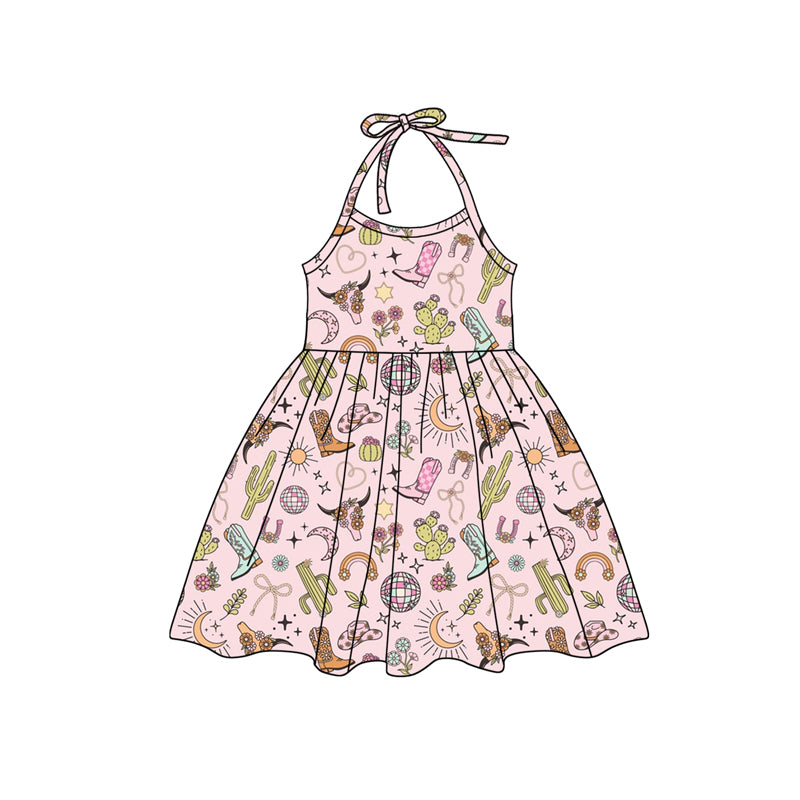 Preorder Baby Girl Strap Cactus Boots Western Knee Length Dress ( Moq 5 )