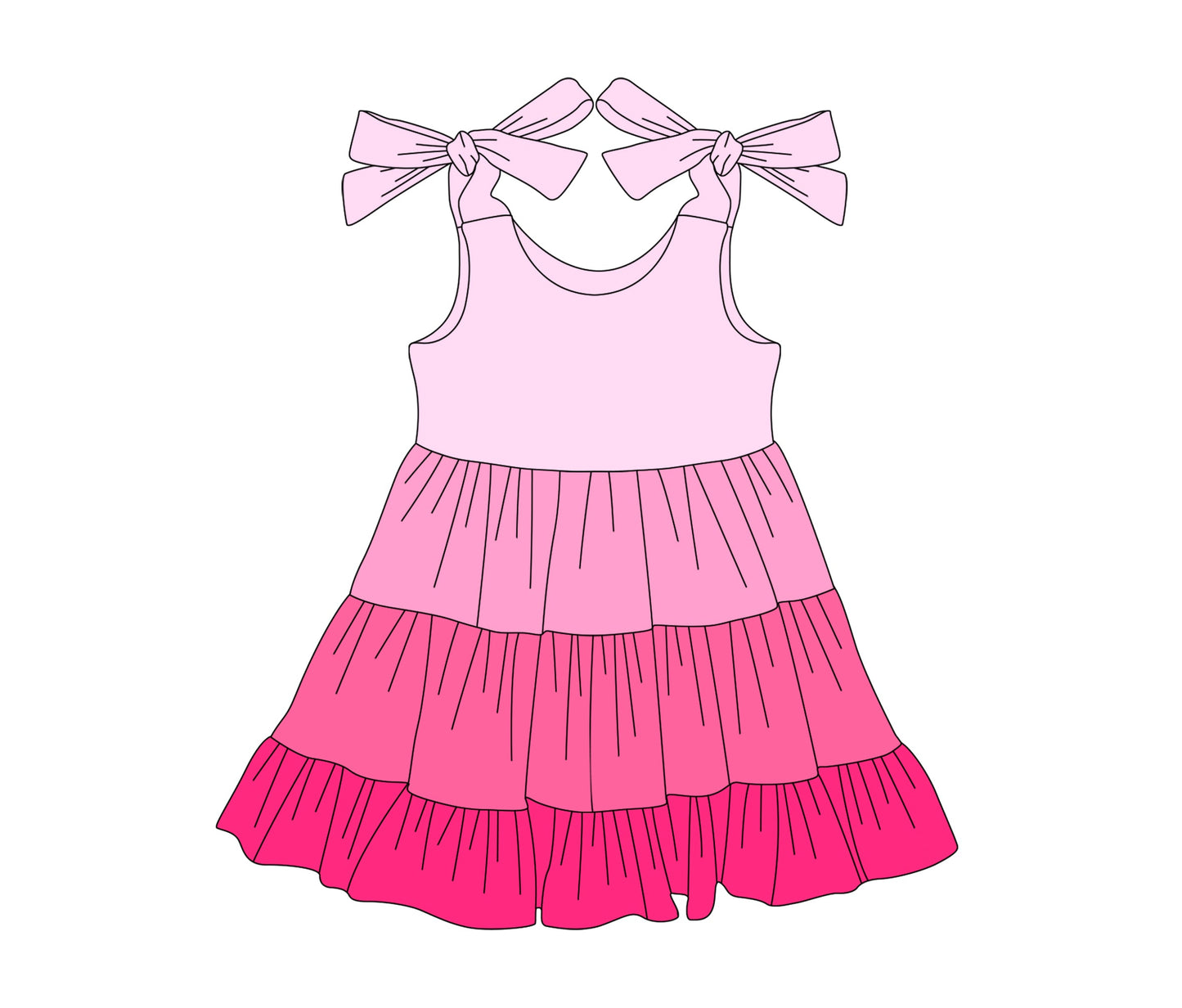 Preorder Baby Girl Straps Bows Pink Ruffle Knee Length Dress ( Moq 5 )