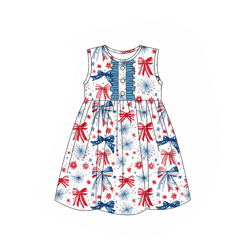 Preorder Baby Girl Sleeveless Bows 4th Of July Knee Length Dress ( Moq 5 )