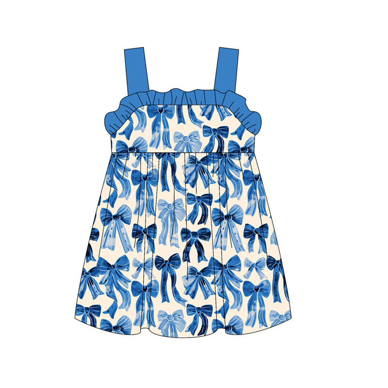 Preorder Baby Girl Straps Blue Bows Knee Length Dress ( Moq 5 )