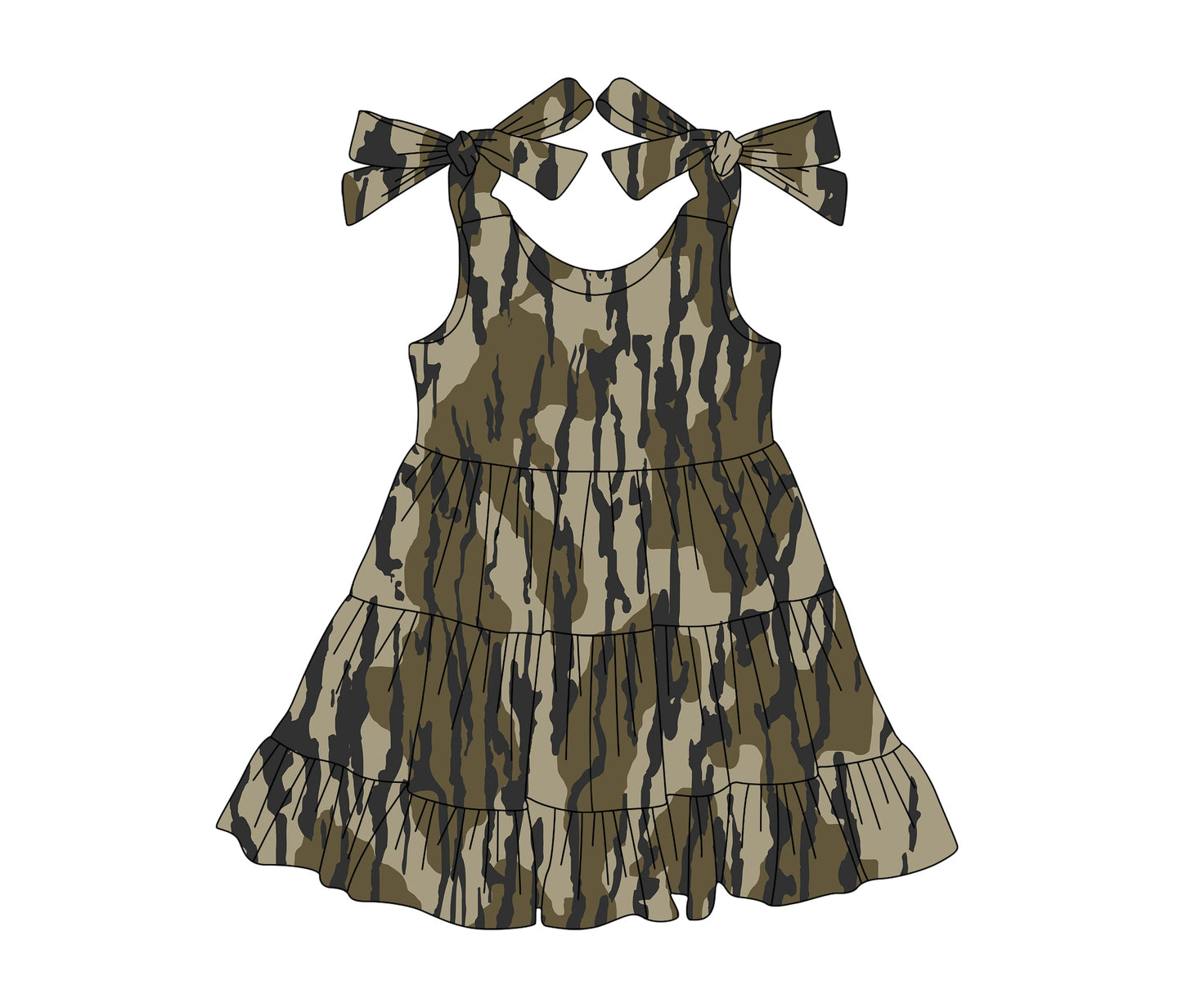 Preorder Baby Girl Straps Bows Camo Summer Knee Length Dress ( No moq )