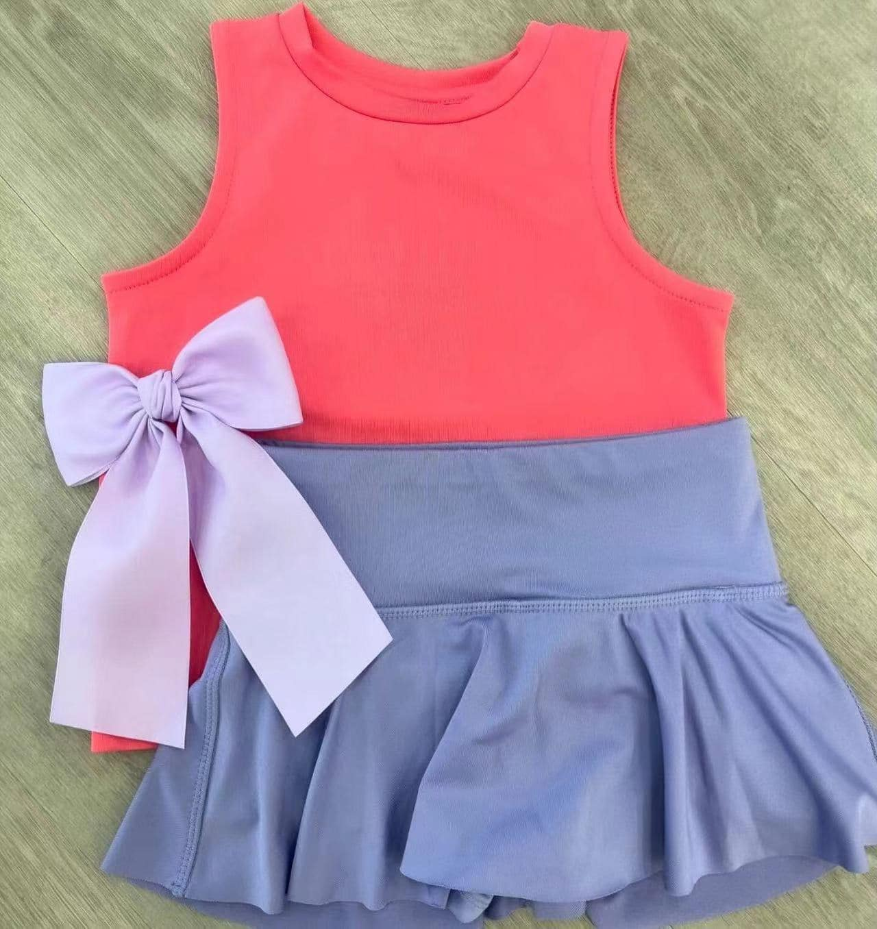 Preorder Baby Girl Sleeveless Pink Shirt Skirt Shorts Skorts Yoga Active Wear Set ( Moq 5 )