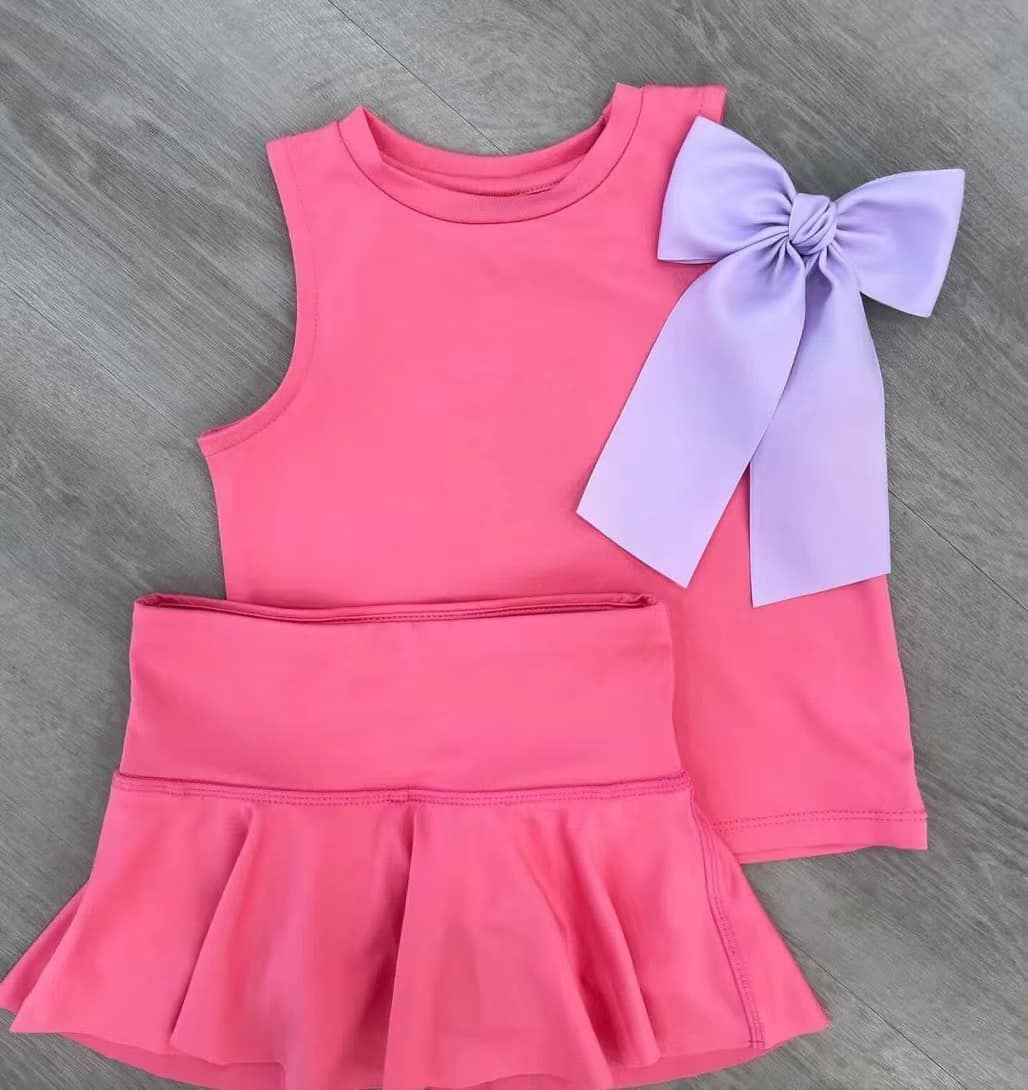 Preorder Baby Girl Sleeveless Shirt Skirt Shorts Skorts Yoga Active Wear Pink Set ( Moq 5 )