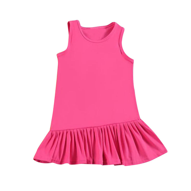 Preorder Baby Girl Sleeveless Yoga Active Wear Ruffle Hot Pink Dress  ( Moq 5 )