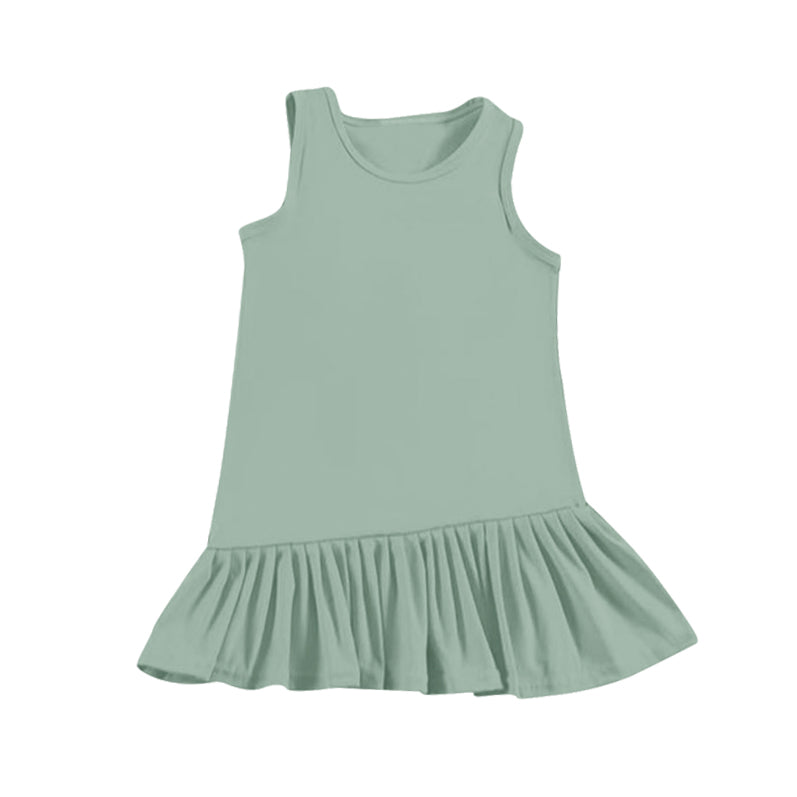 Preorder Baby Girl Sleeveless Yoga Active Wear Ruffle Green Dress  ( Moq 5 )