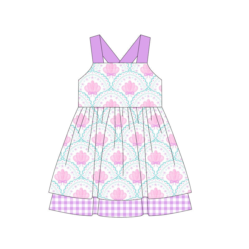 Preorder Baby Girl Purple Straps Shell Bows Knee Length Dress ( Moq 5 )