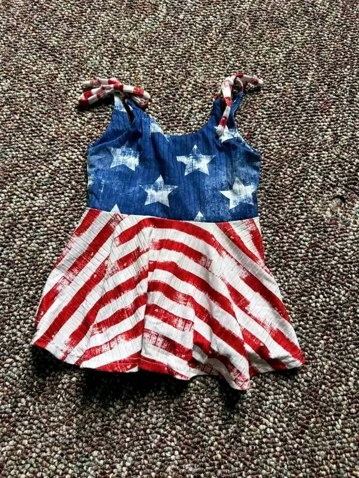 Preorder Baby Girl Bows Straps Stars Stripes 4th Of July Dress ( Moq 5 )