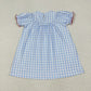 Sibling Baby Girl Short Sleeves Embroidery Farm Animals Smocked Blue Plaid Sibling Romper Dress Clothes RTS