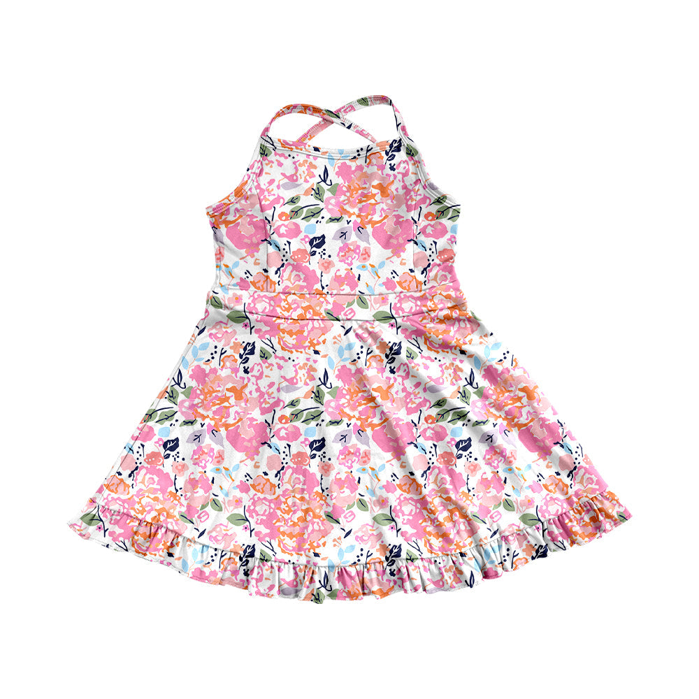 Preorder Baby Girl Athletic Yoga Pink Flower Active Wear Skort Dress ( Moq 5 )