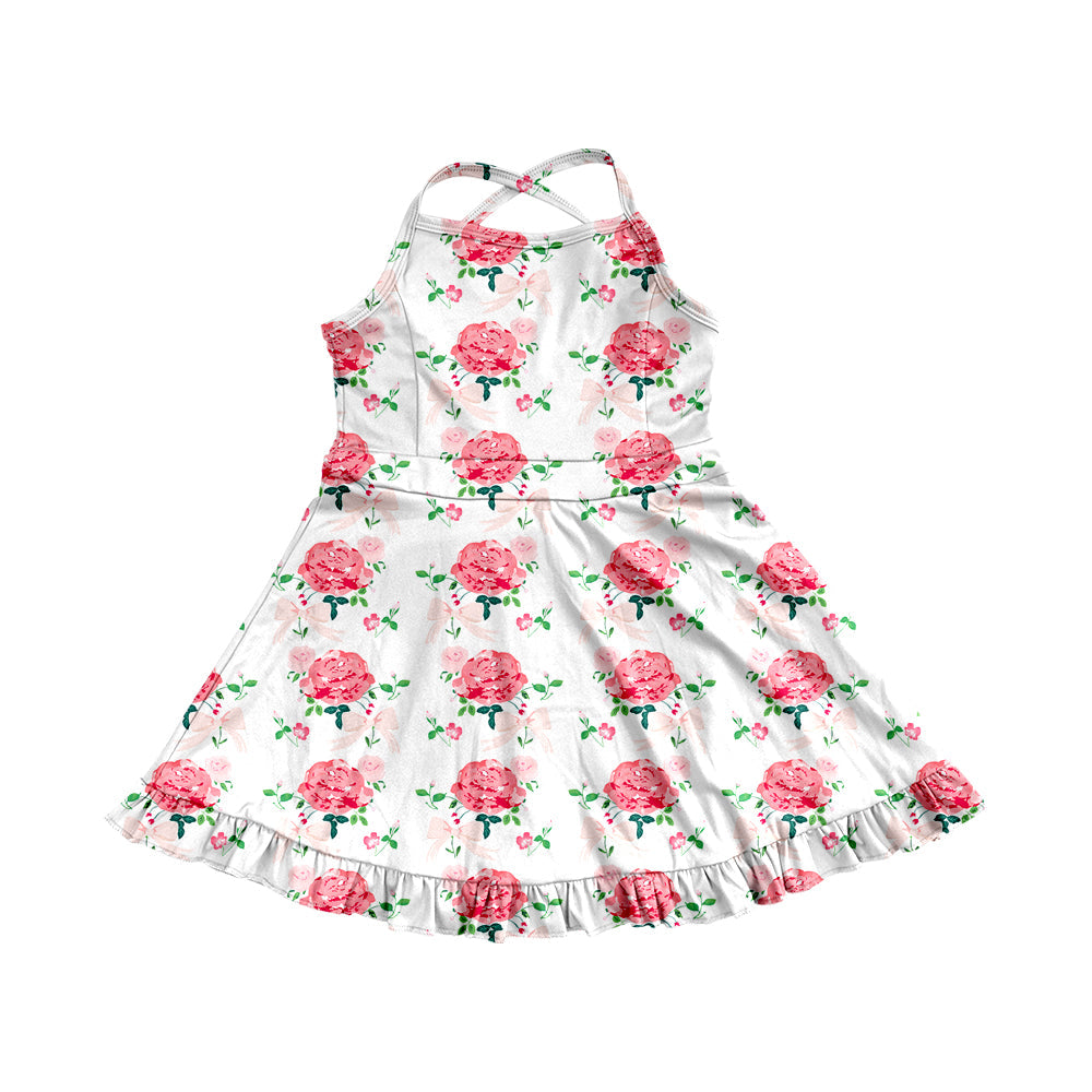Preorder Baby Girl Athletic Pink Flower Ruffle Yoga Active Wear Skort Dress ( Moq 5 )