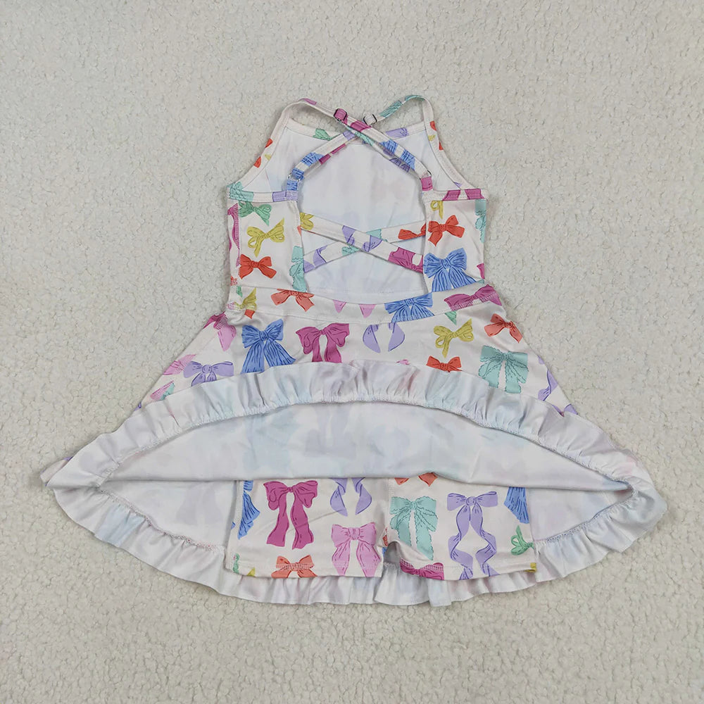 Sibling Baby Girl Kids Sleeveless Bows Knee Length Yoga Active Dresses RTS