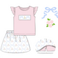 Baby Girl Flower Bows Pink Shirt Skirt Shorts Skort Clothes Set