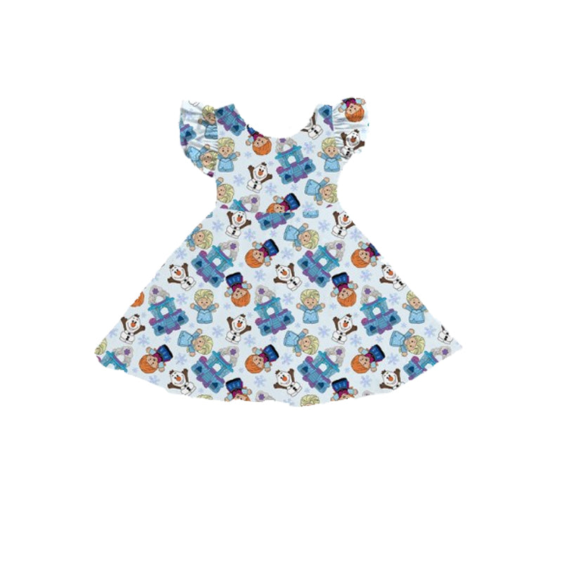 Preorder Baby Girl Short Sleeves Princess Blue Dress (  Moq 5 )