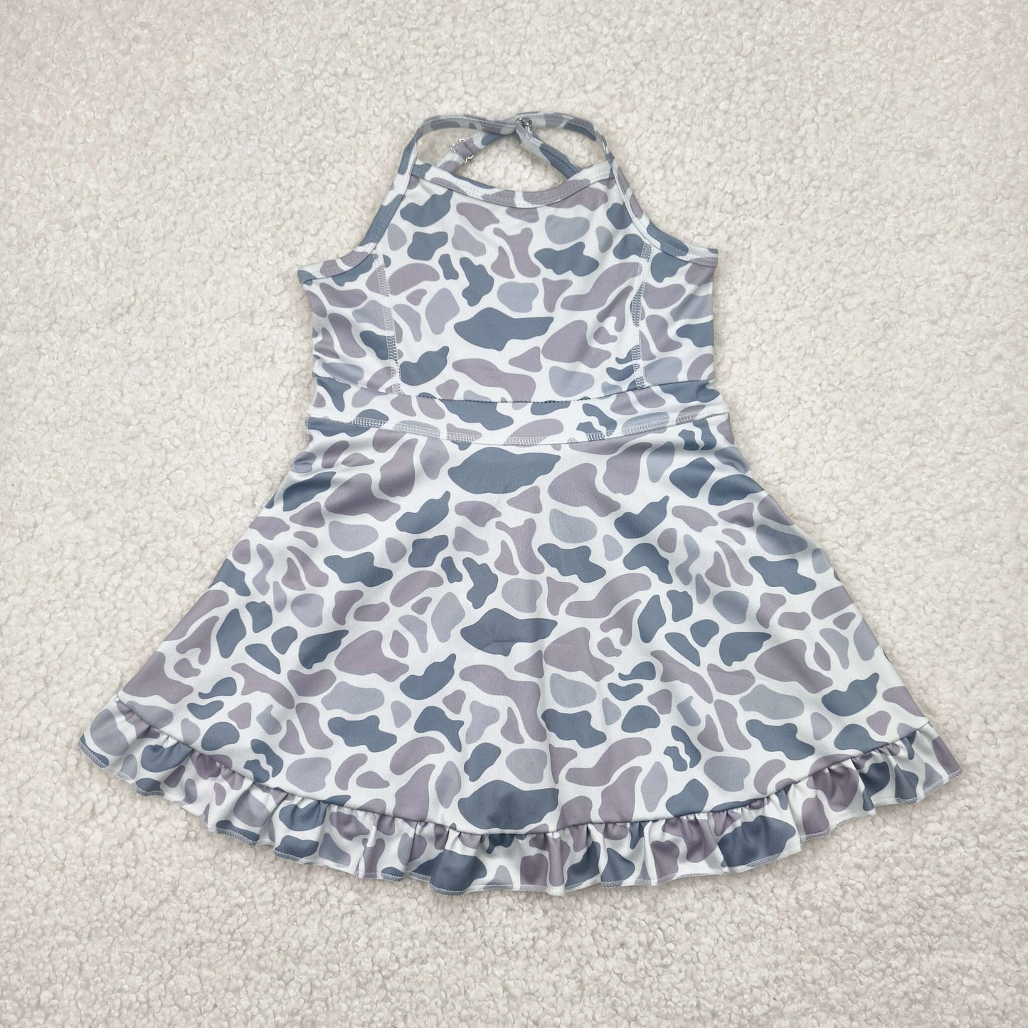 Baby Girl Straps Camo Yoga Activity Wear Sibling Ruffle Knee Length Dress RTS