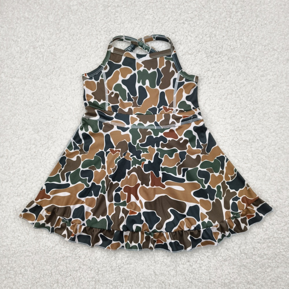 Baby Girl Straps Camo Yoga Activity Wear Sibling Ruffle Knee Length Dress RTS