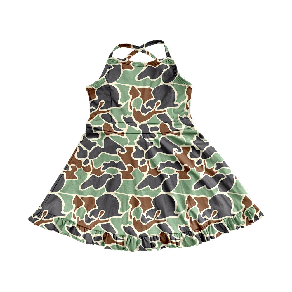 Preorder Baby Girl Straps Green Camo Yoga Active Wear Knee Length Dress ( Moq 5 )