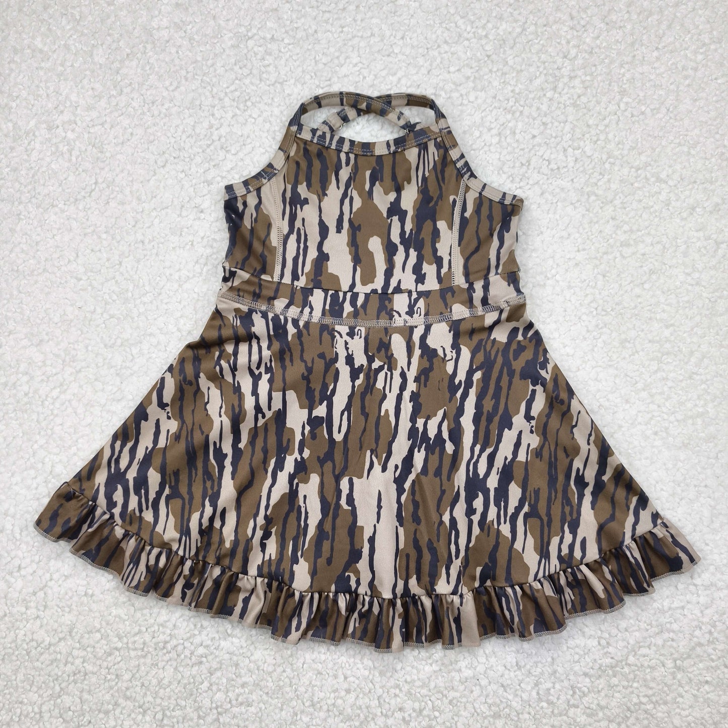 Baby Girl Straps Camo Yoga Activity Wear Sibling Ruffle Knee Length Dress RTS