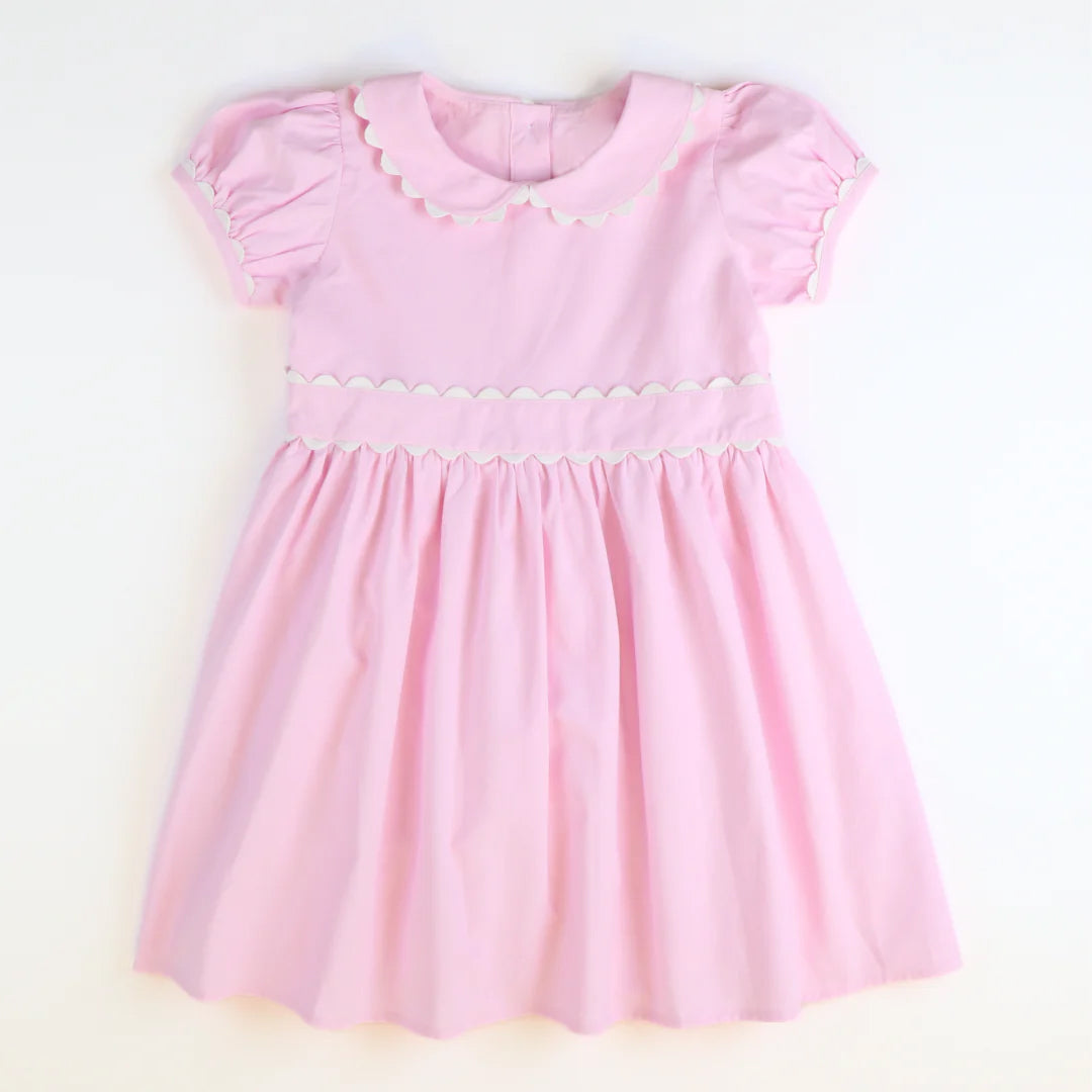 Preorder Baby Girl Short Ruffle Sleeves Pink Knee Length Dress ( Moq 5 )