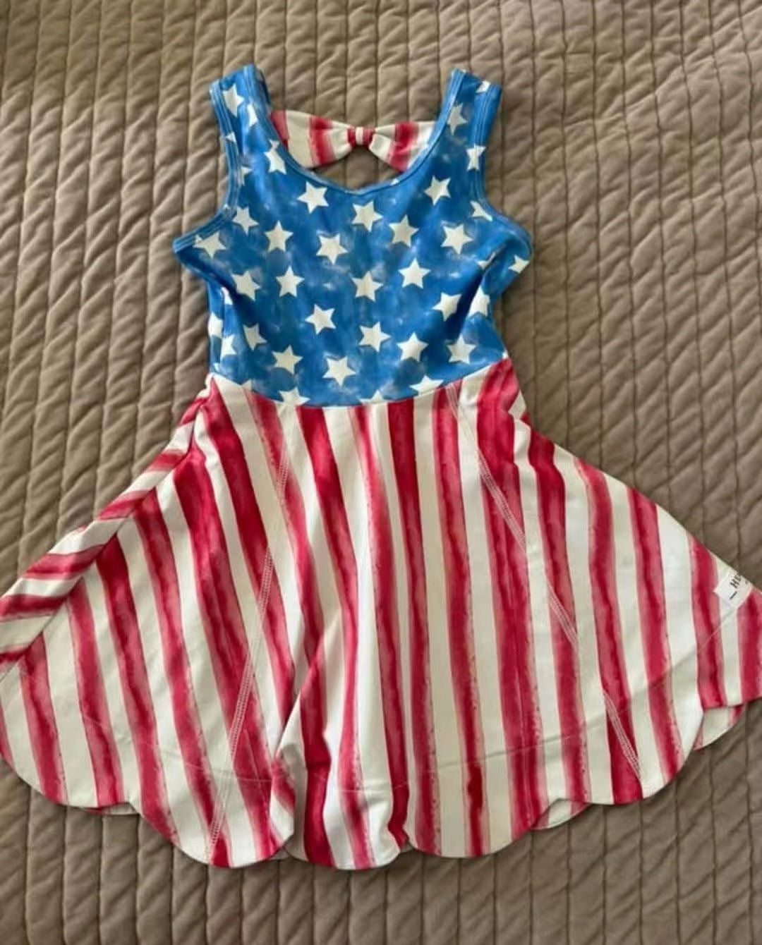 Preorder Baby Girl Toddler Stars Stripes 4th Of July Knee Length Dress ( Moq 5 )