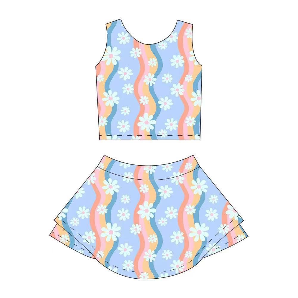Preorder Baby Girl Sleeveless  Flower Tops Skort Yoga Active Set ( Moq 5 )