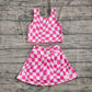 Baby Girl Sleeveless Pink Checked Tops Skort Yoga Active Set RTS