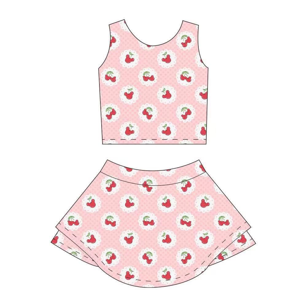 Preorder Baby Girl Sleeveless Mouse Cherry Pink Tops Skort Yoga Active Set ( Moq 5 )